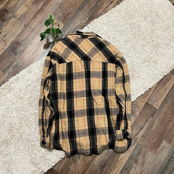 Lucky Brand Size Medium Tan Black Plaid Oversized Flannel Coat Shacket Jacket - Picture 6 of 6
